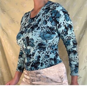 vintage Y2k pattern floral blue cropped cardigan Apt 9 size L